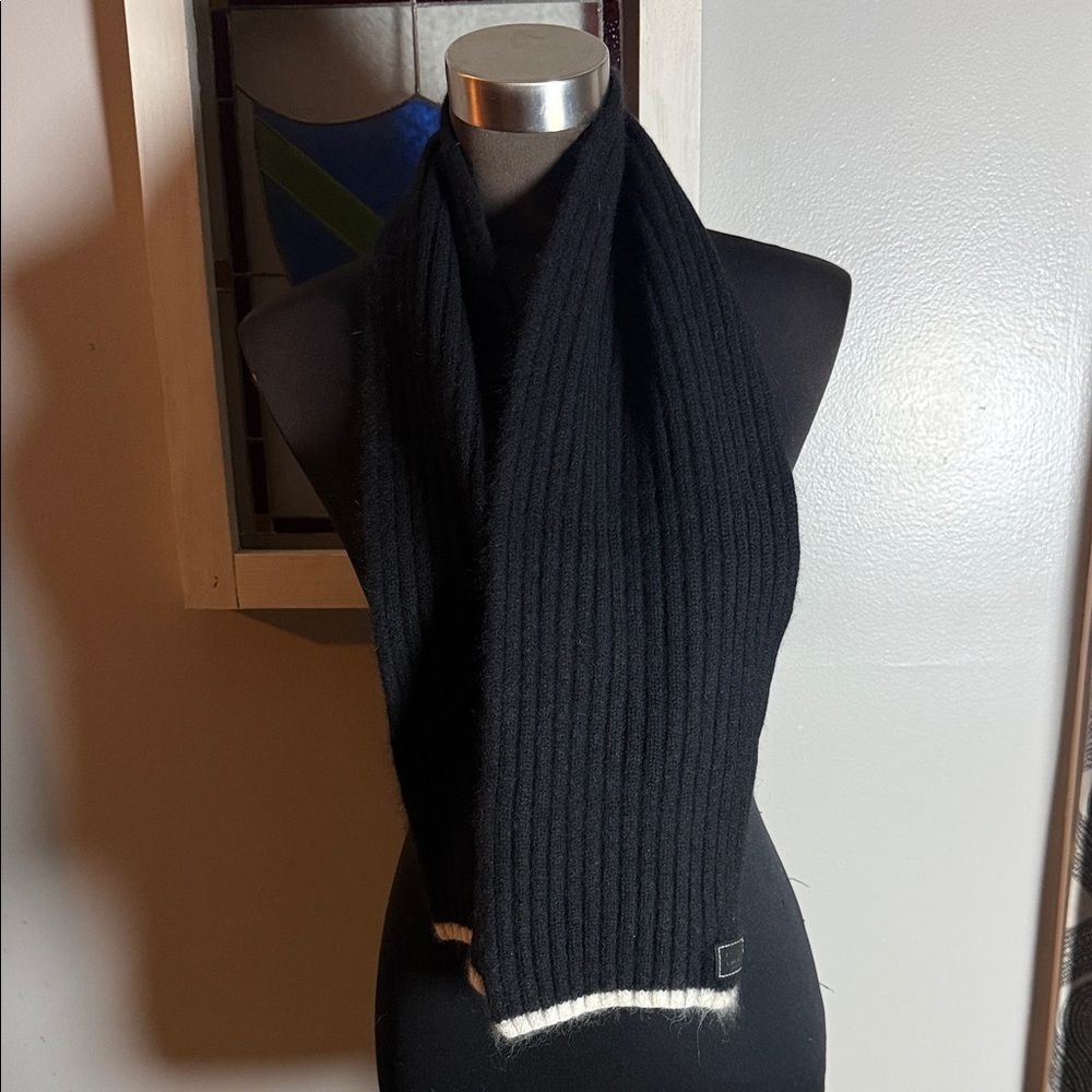 Coach Black Ribbed Knit Scarf Cashmere Angora Blend
